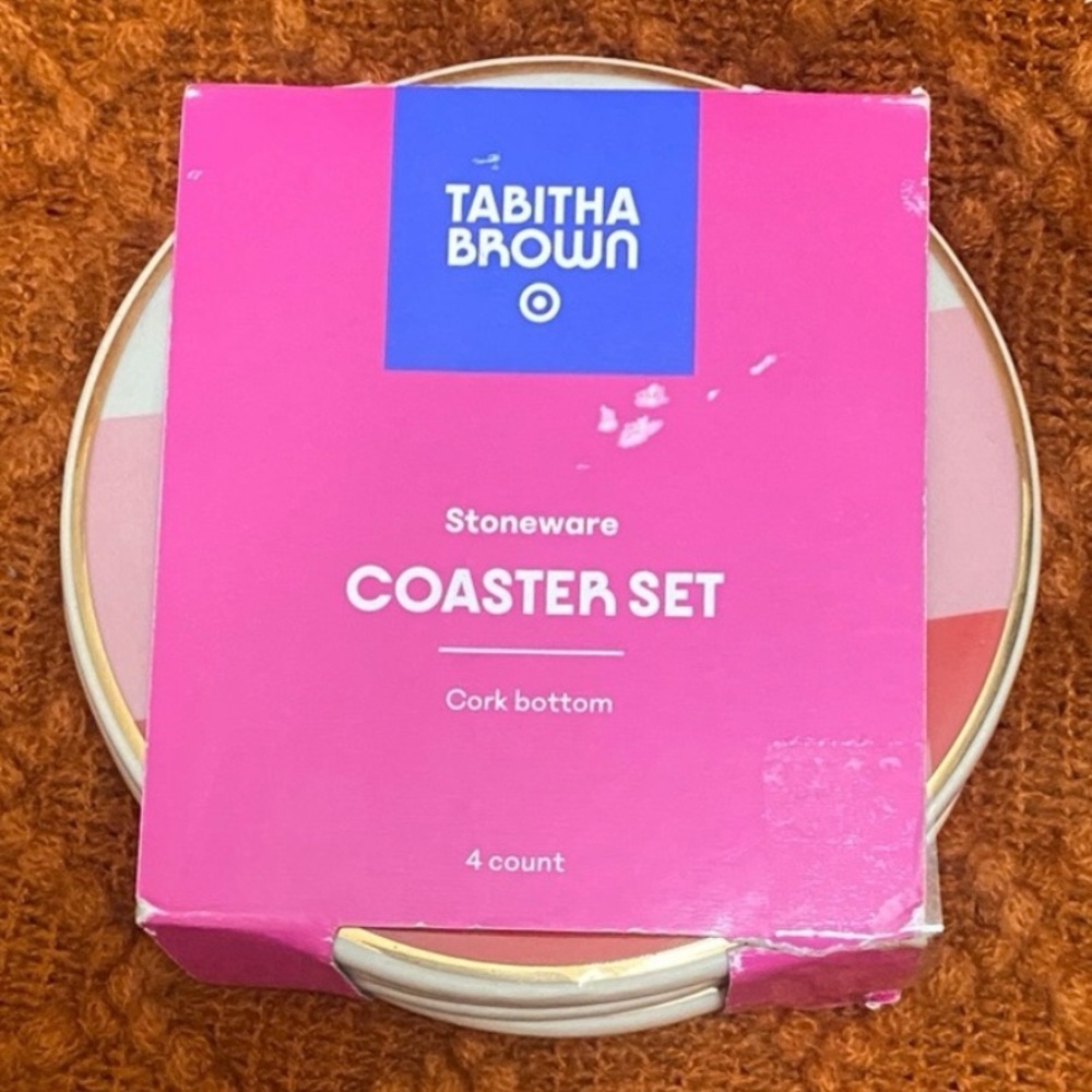 Tabitha Stoneware 4 piece Coaster Set with Cork Bottom 4”